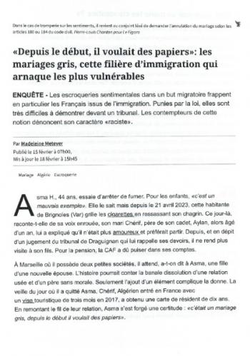 Mon intervention dans Le Figaro : Les défis juridiques des mariages gris